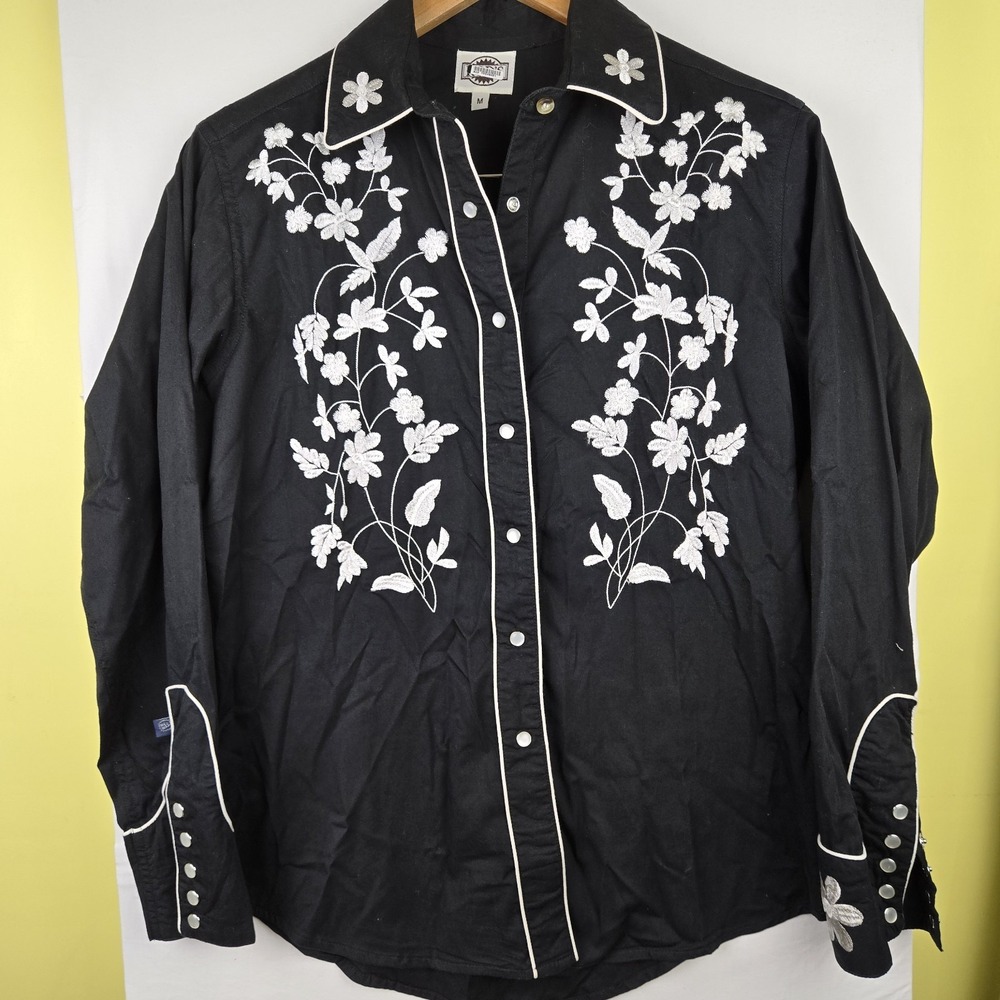 ROD'S Womens MEDIUM Western Embroidered Floral Shirt Rodeo Horse Show